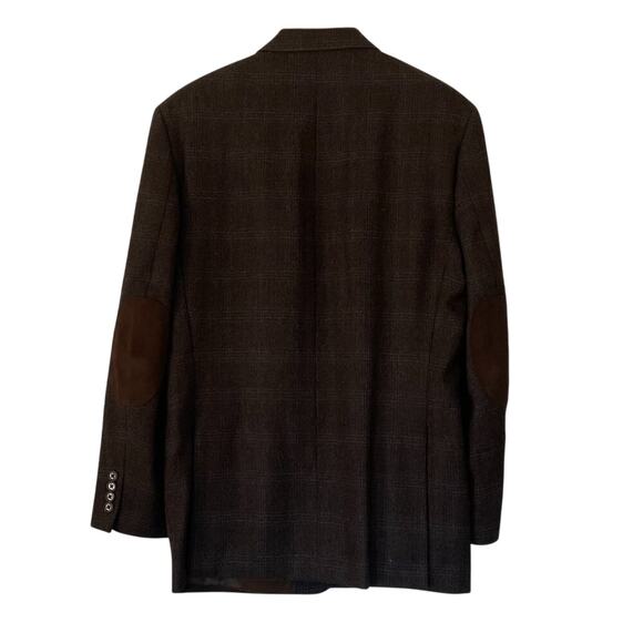 Ralph Lauren Wool Brown Windowpane 2 Button Double Vent Elbow Patch Blazer 42R - Picture 3 of 12